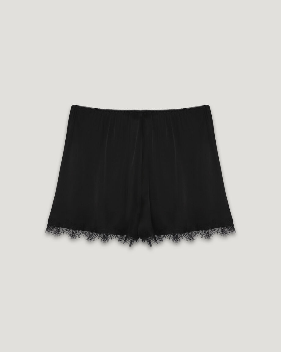 Black viscose shorts with lace
