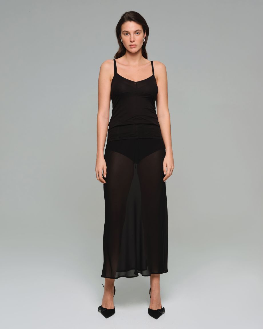 Black translucent maxi skirt