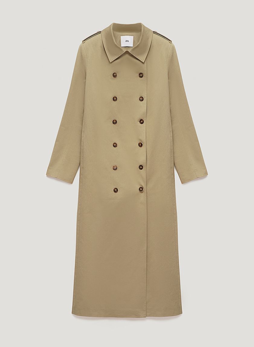 Straight double-breasted beige trench coat