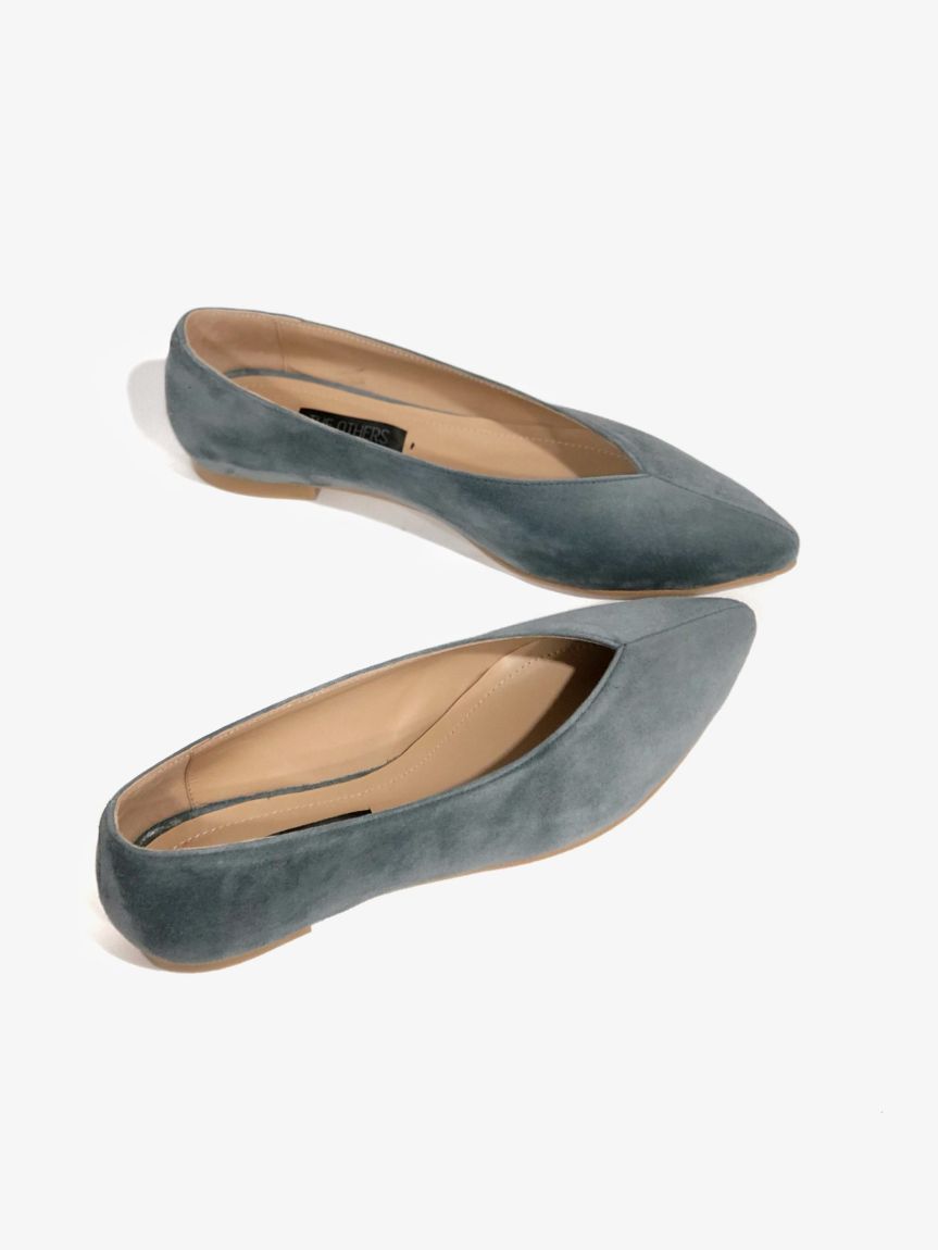 Blue suede ballet flats