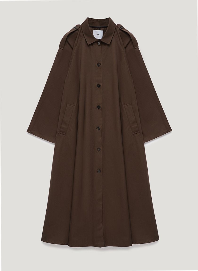 Flared brown trench coat