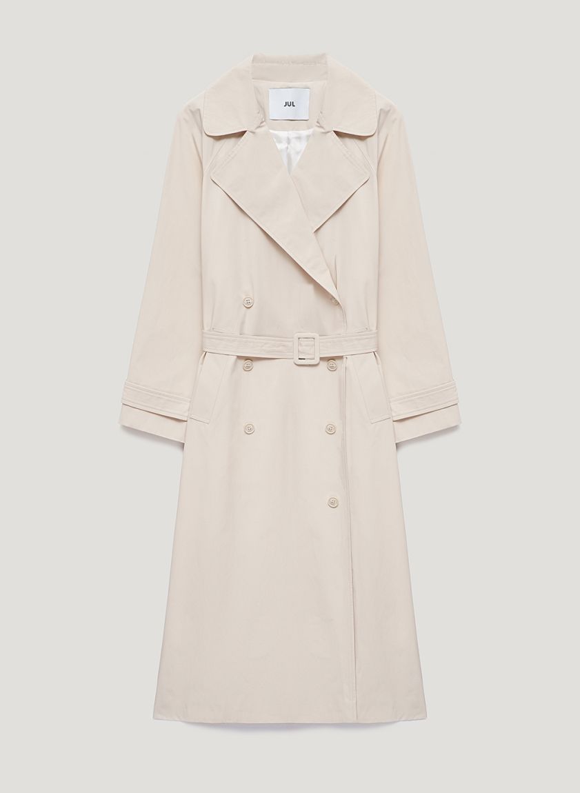 Double-breasted milk trench coat