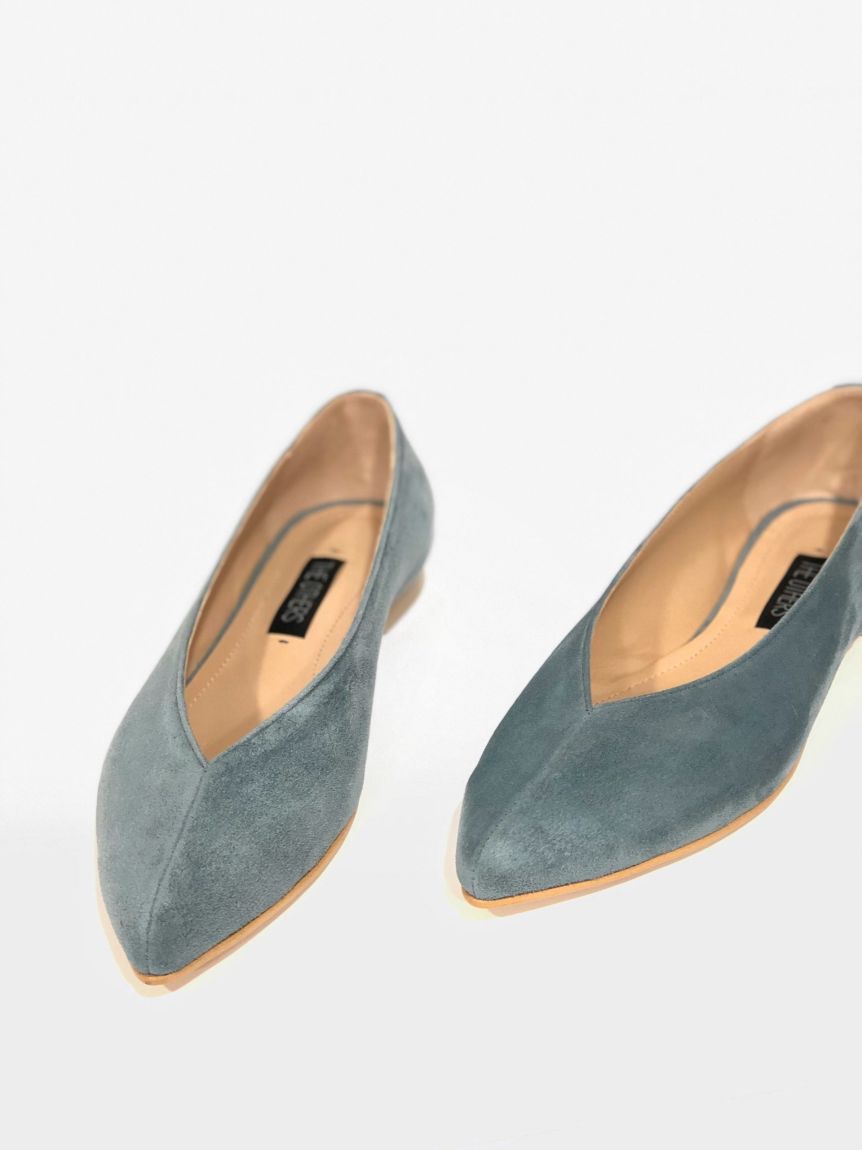 Blue suede ballet flats