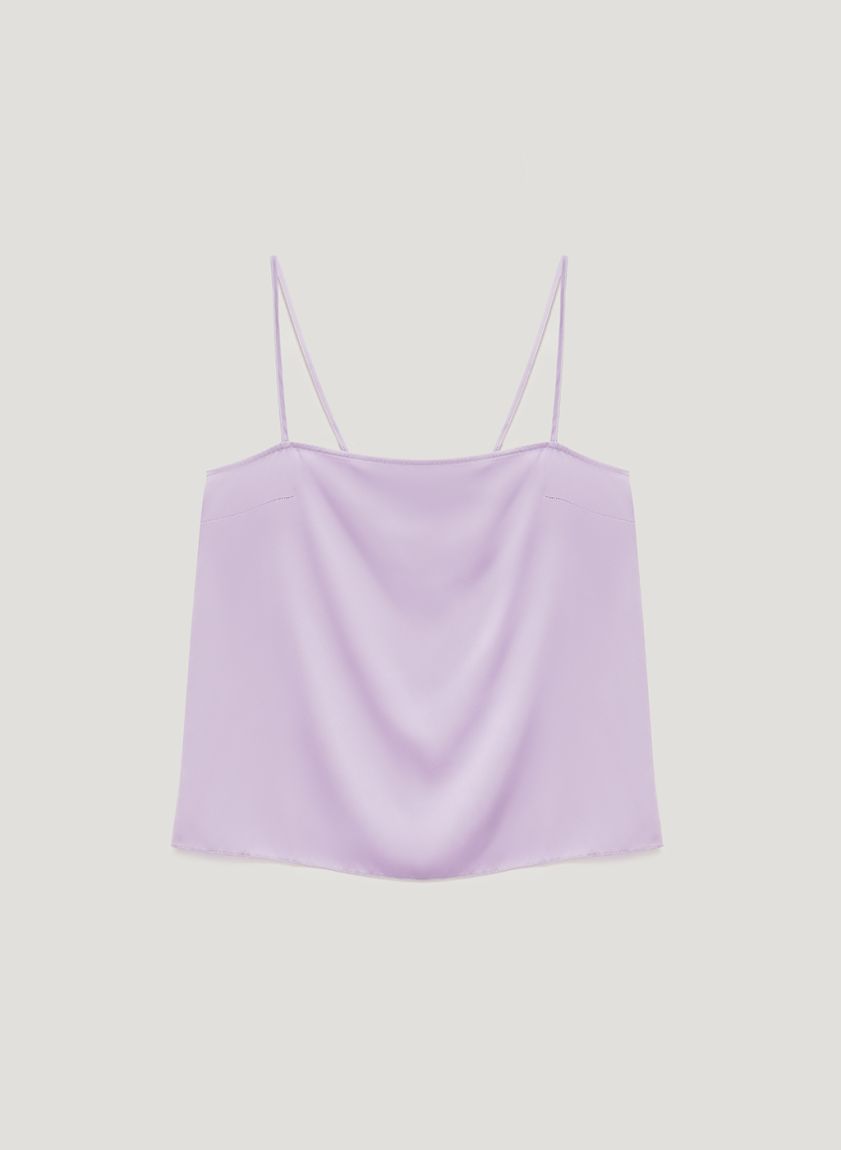 Purple satin t-shirt with straps