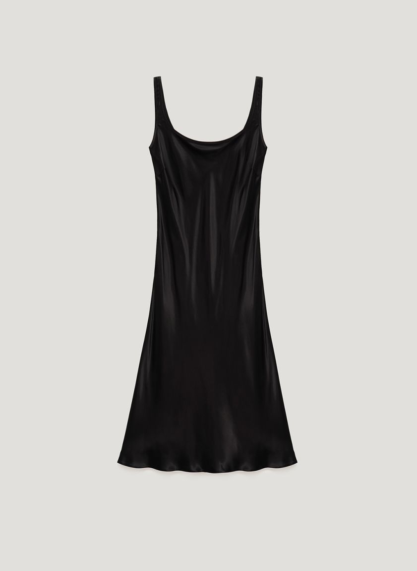 Black midi slip dress with an open back