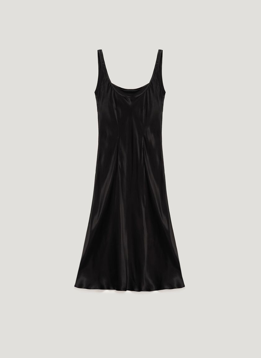 Black midi slip dress with an open back