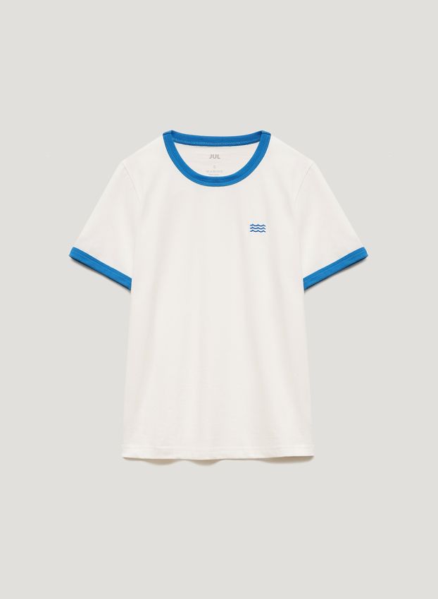 Milk T-shirt with wave embroidery