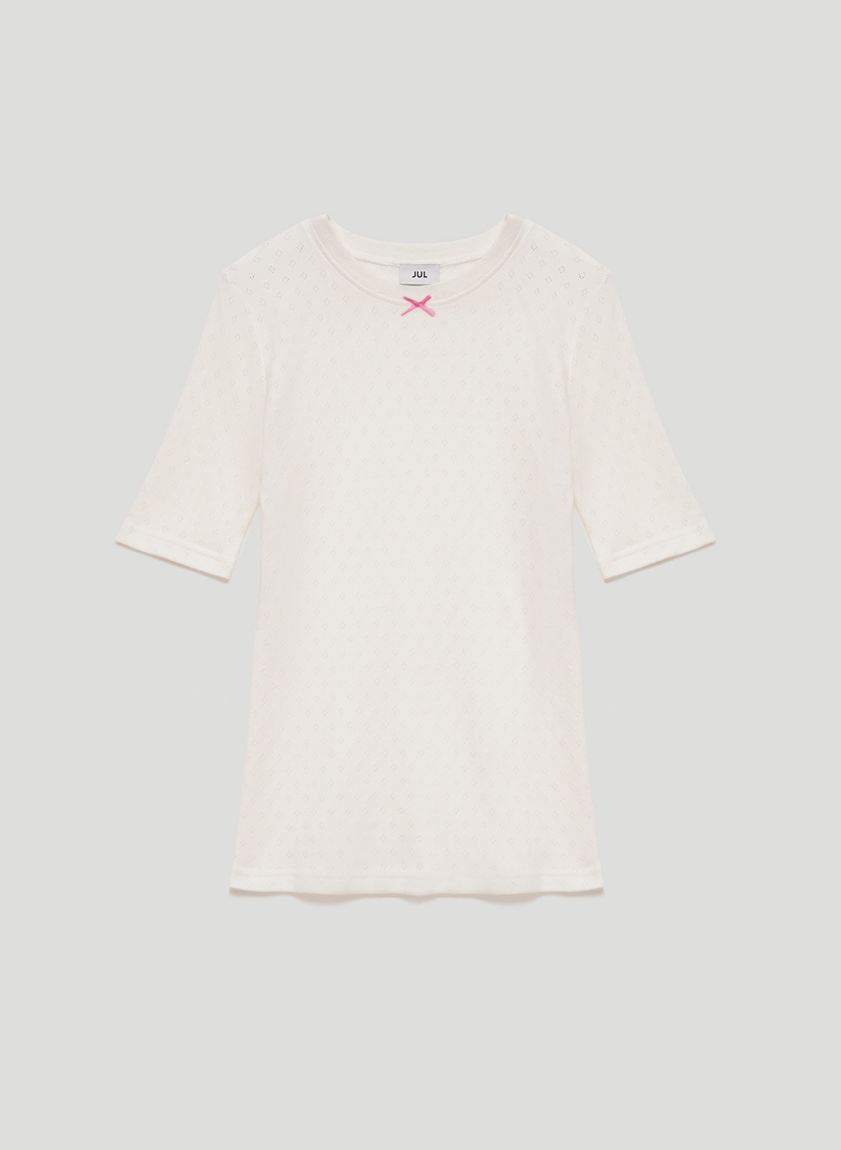 Milk T-shirt made of perforated fabric
