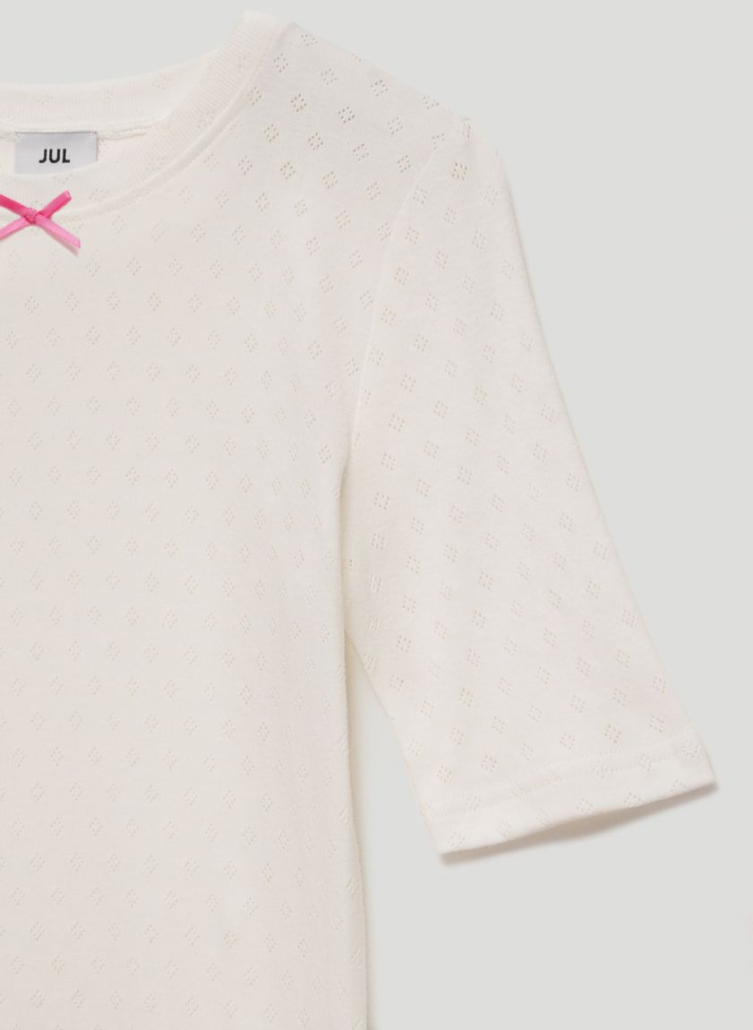 Milk T-shirt made of perforated fabric