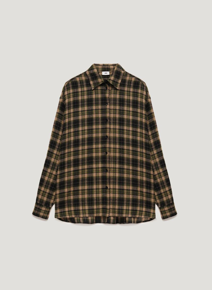 Oversized beige-green checked shirt