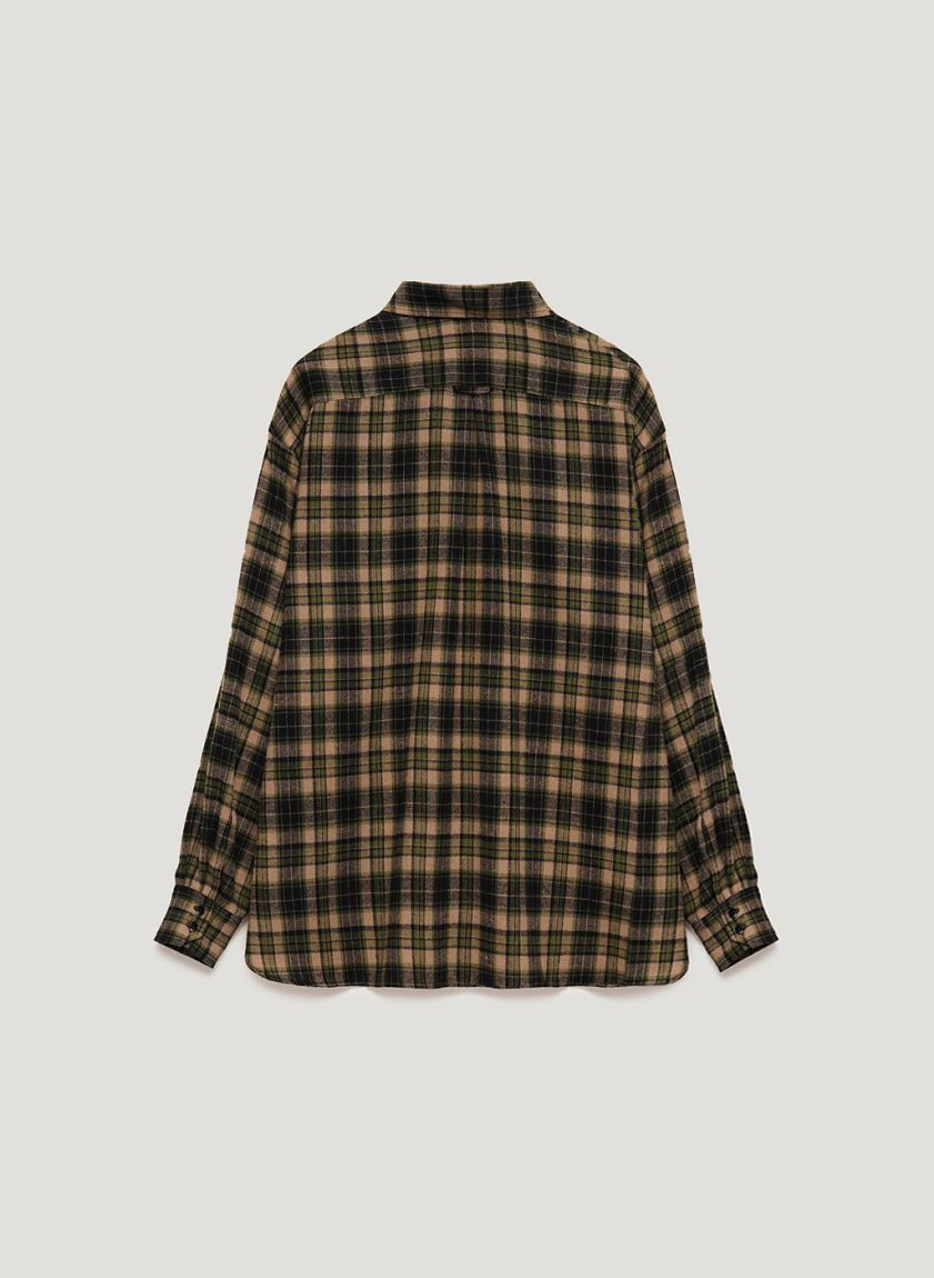 Oversized beige-green checked shirt