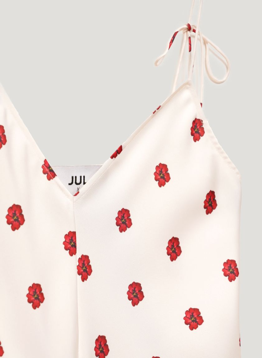 Milk mini dress with straps "Red Ruta"