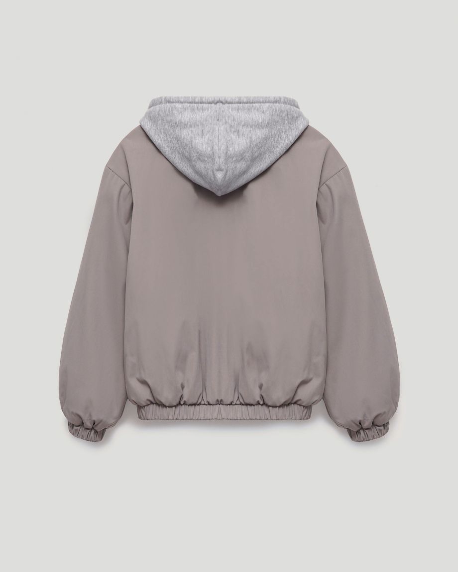 Gray bomber jacket with a hood