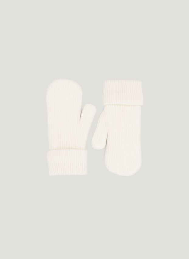 Milk knitted gloves