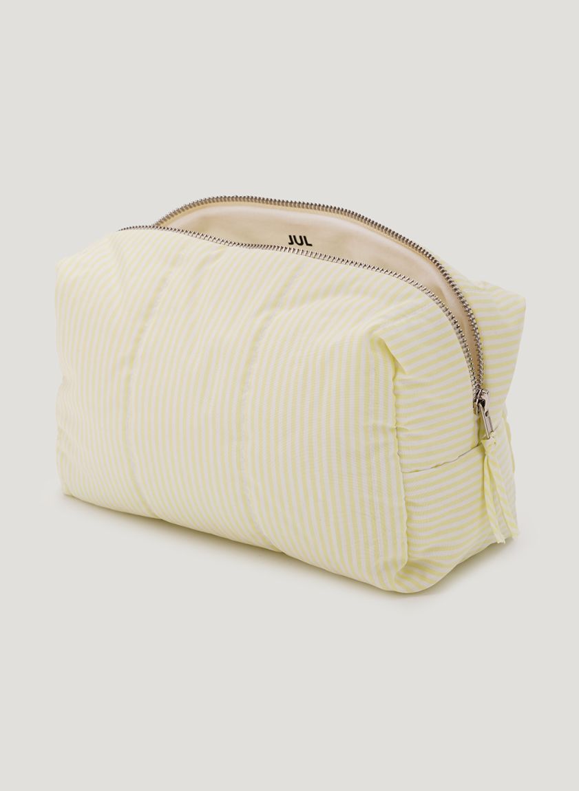 Yellow-white striped vanity bag