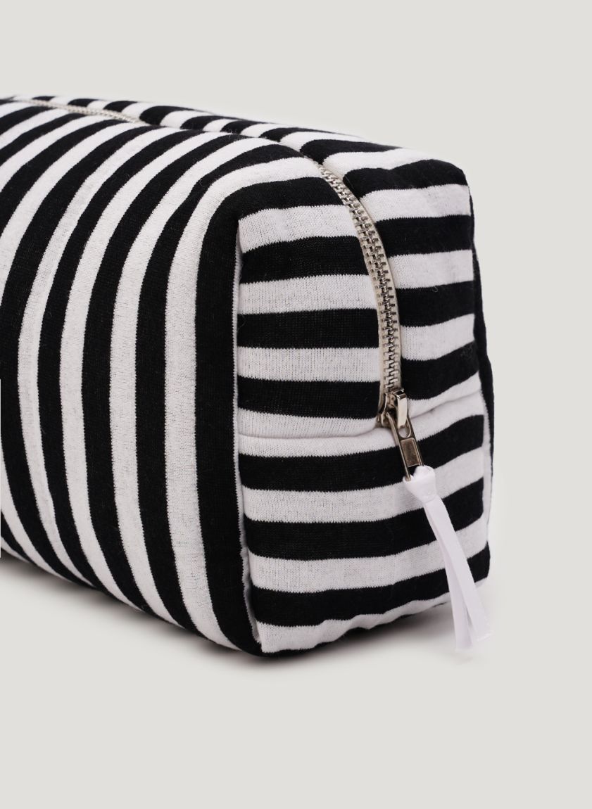 Black-white striped vanity bag