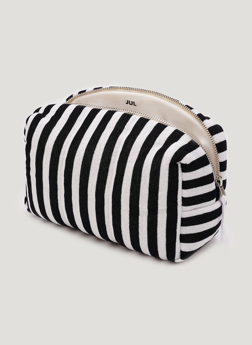 Black-white striped vanity bag