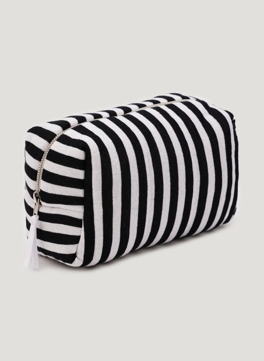 Black-white striped vanity bag