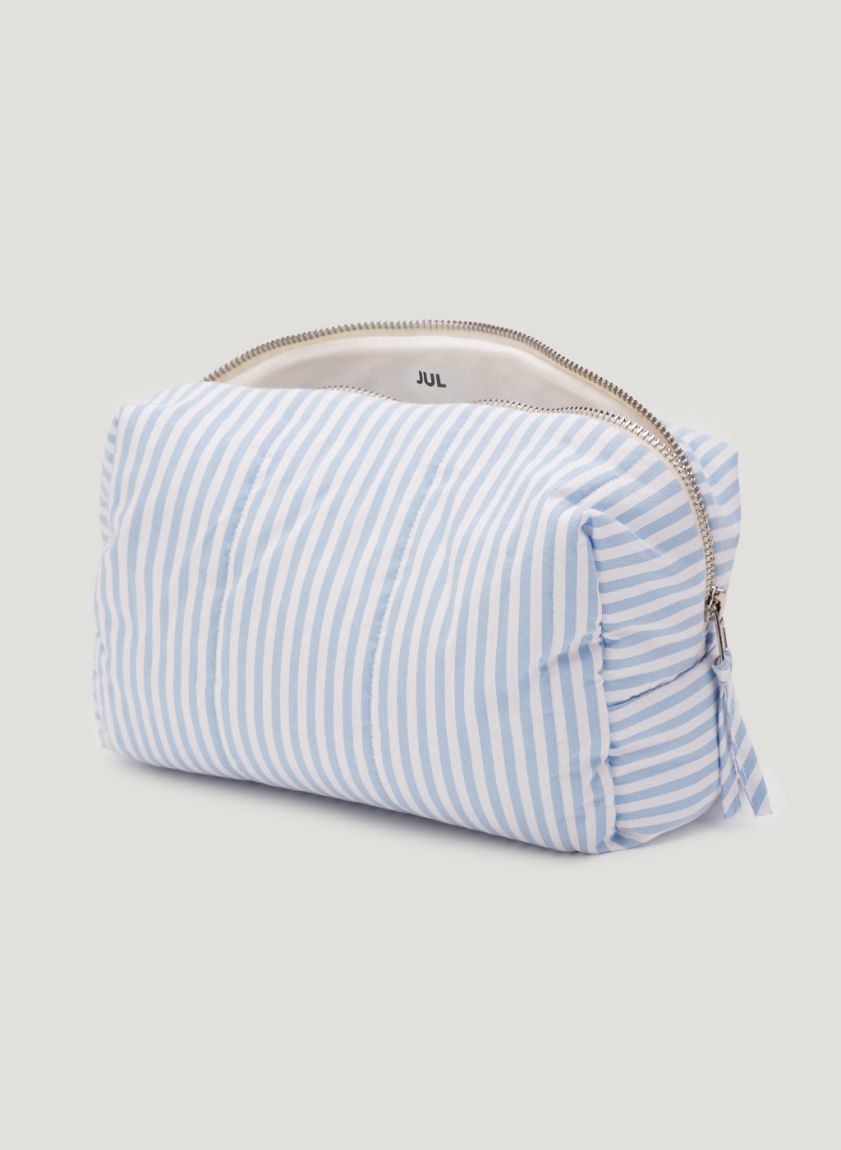 Blue-white striped vanity bag