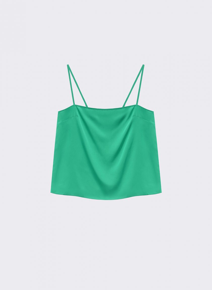 Green satin t-shirt with straps
