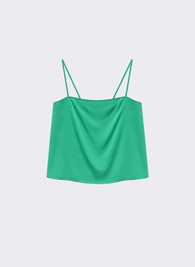 Green satin t-shirt with straps