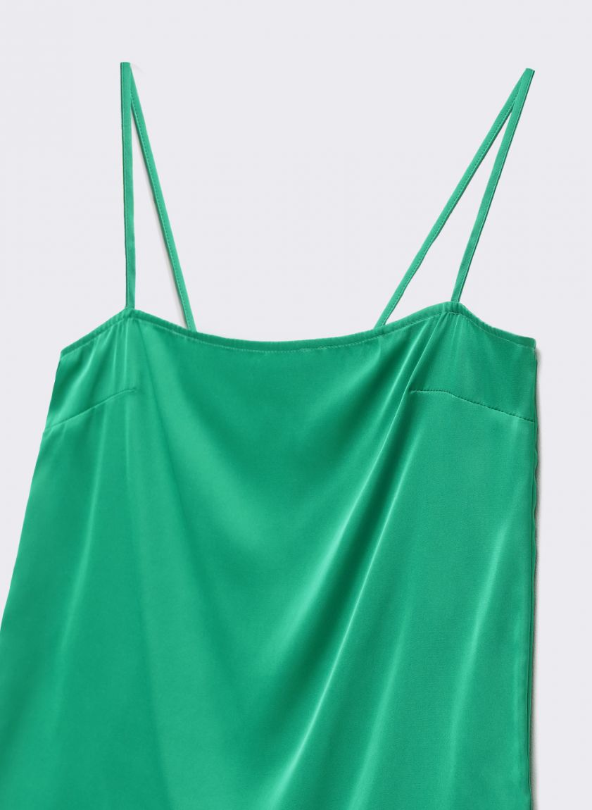 Green satin t-shirt with straps