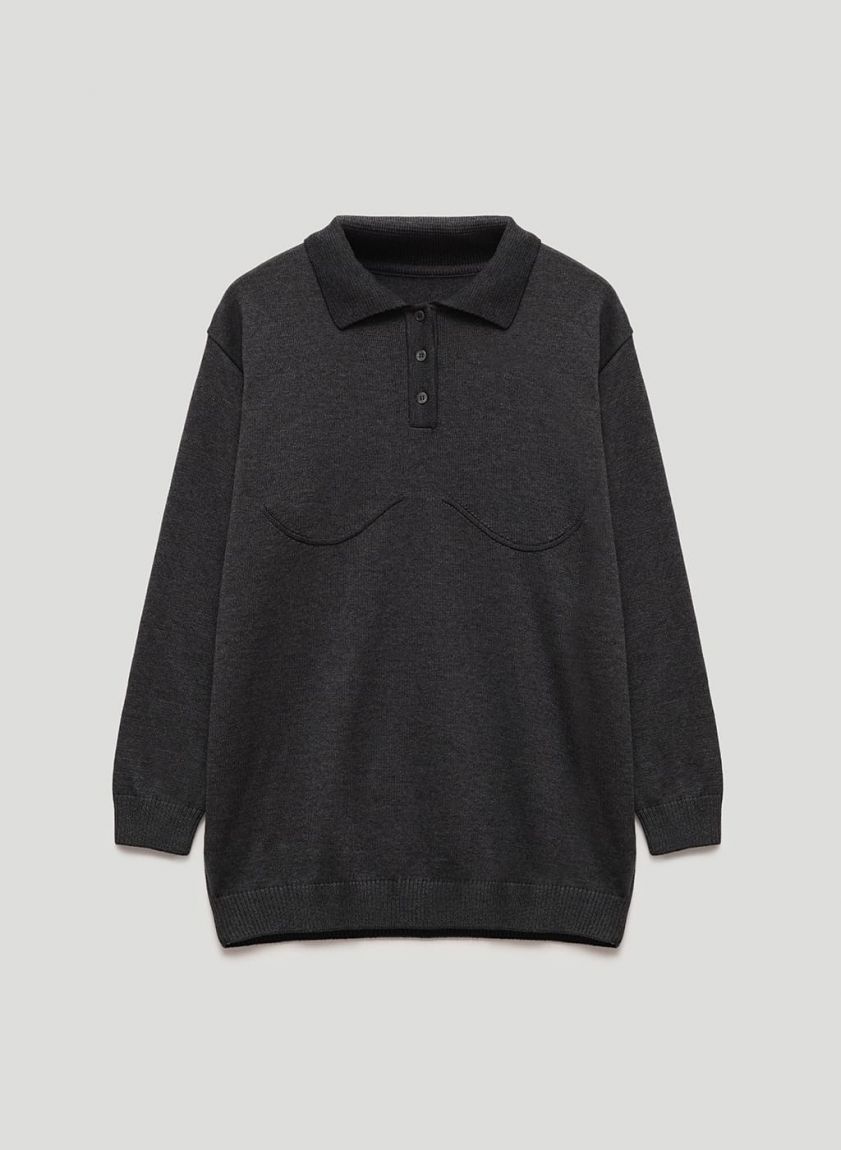 Dark gray knitted polo sweater