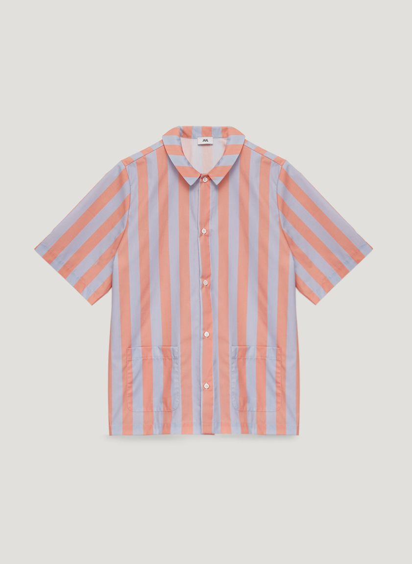 Orange-blue striped pajama shirt