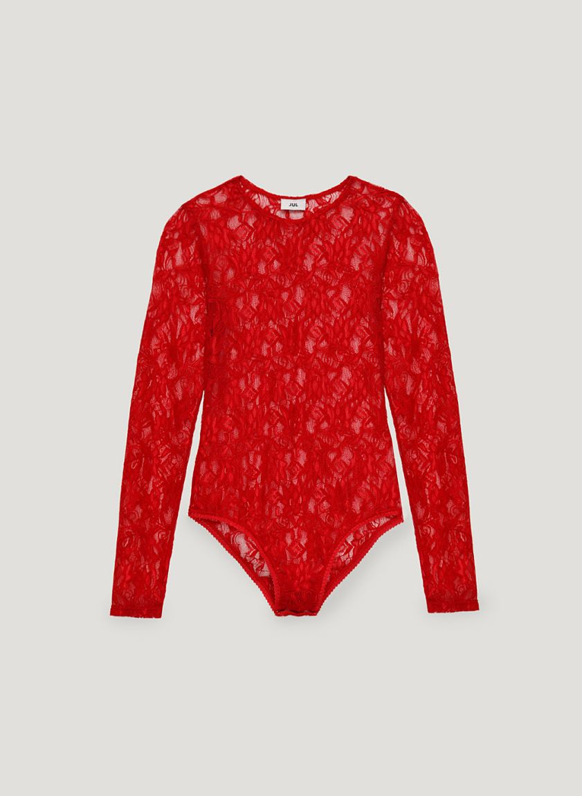 Red guipure bodysuit