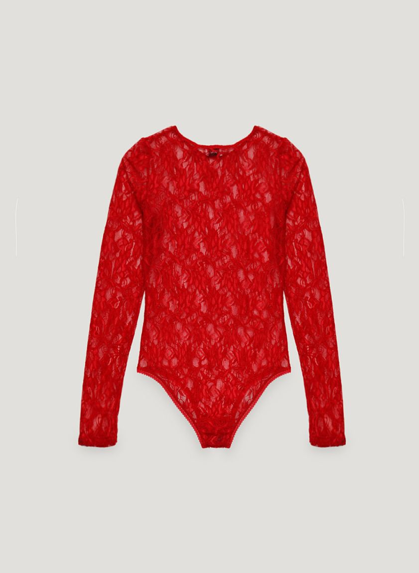 Red guipure bodysuit