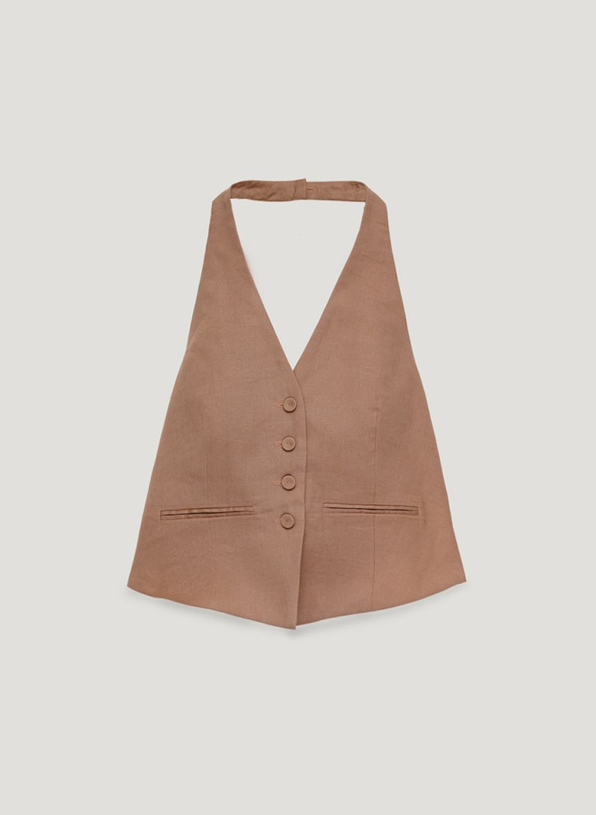 Brown linen vest with an open back