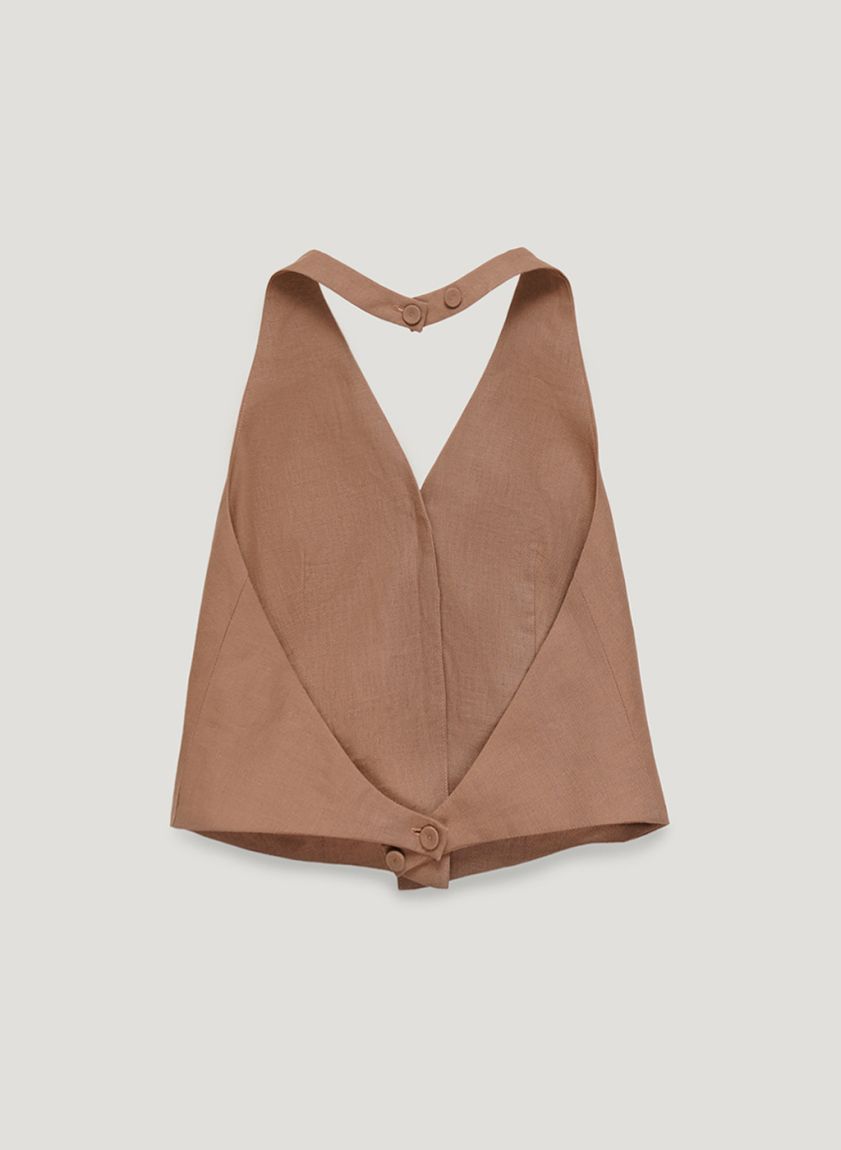 Brown linen vest with an open back