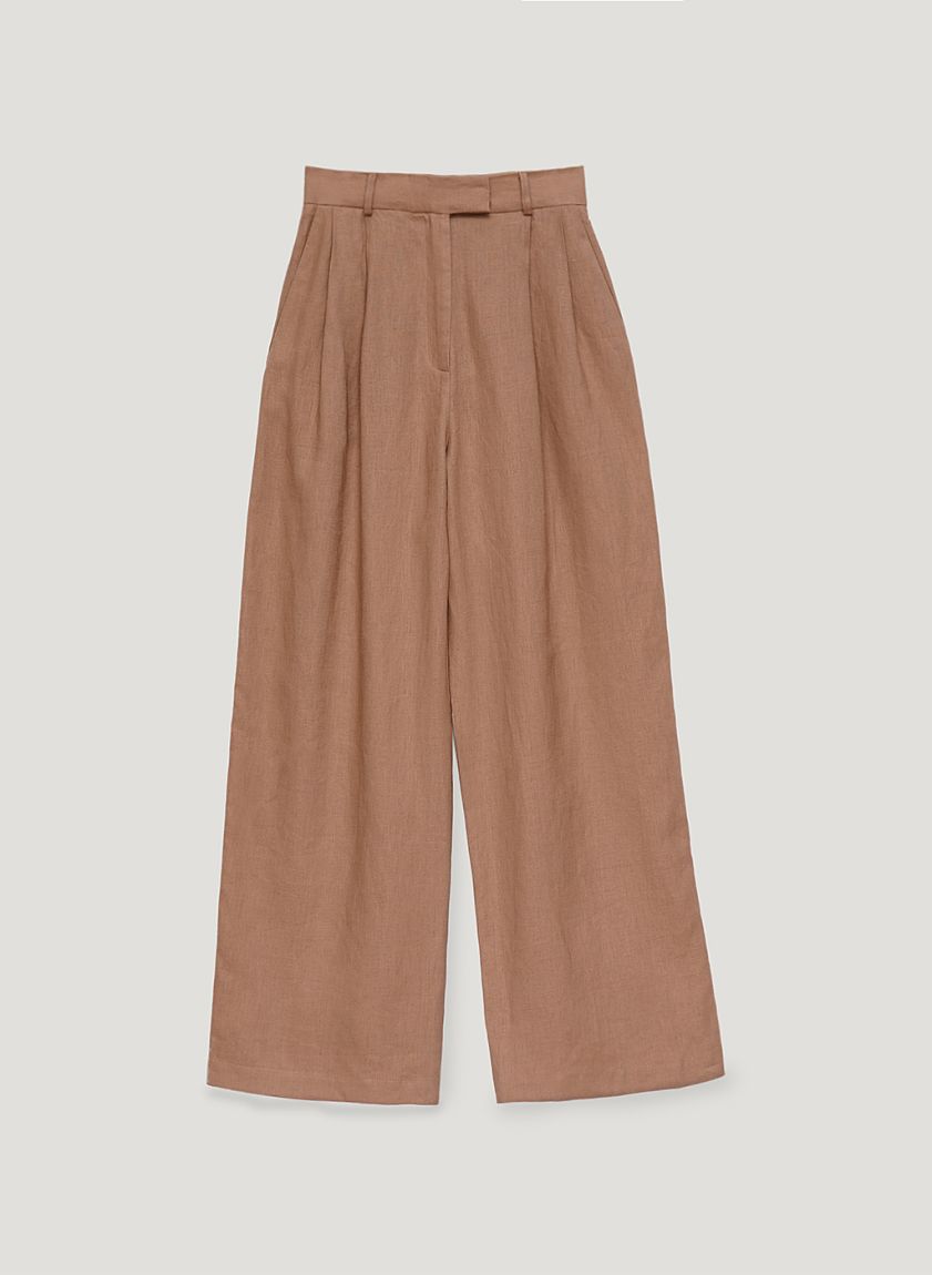 Brown linen darted pants