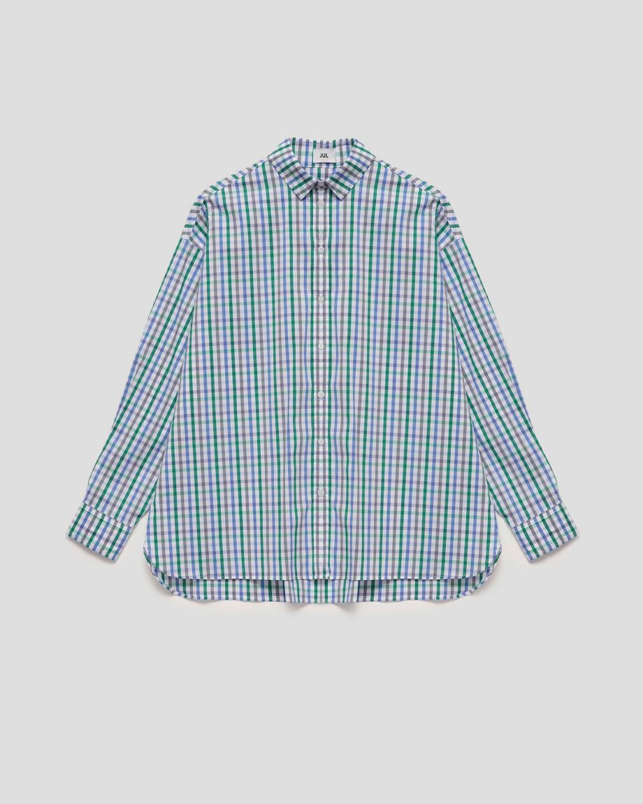Oversized blue-green checked shirt 