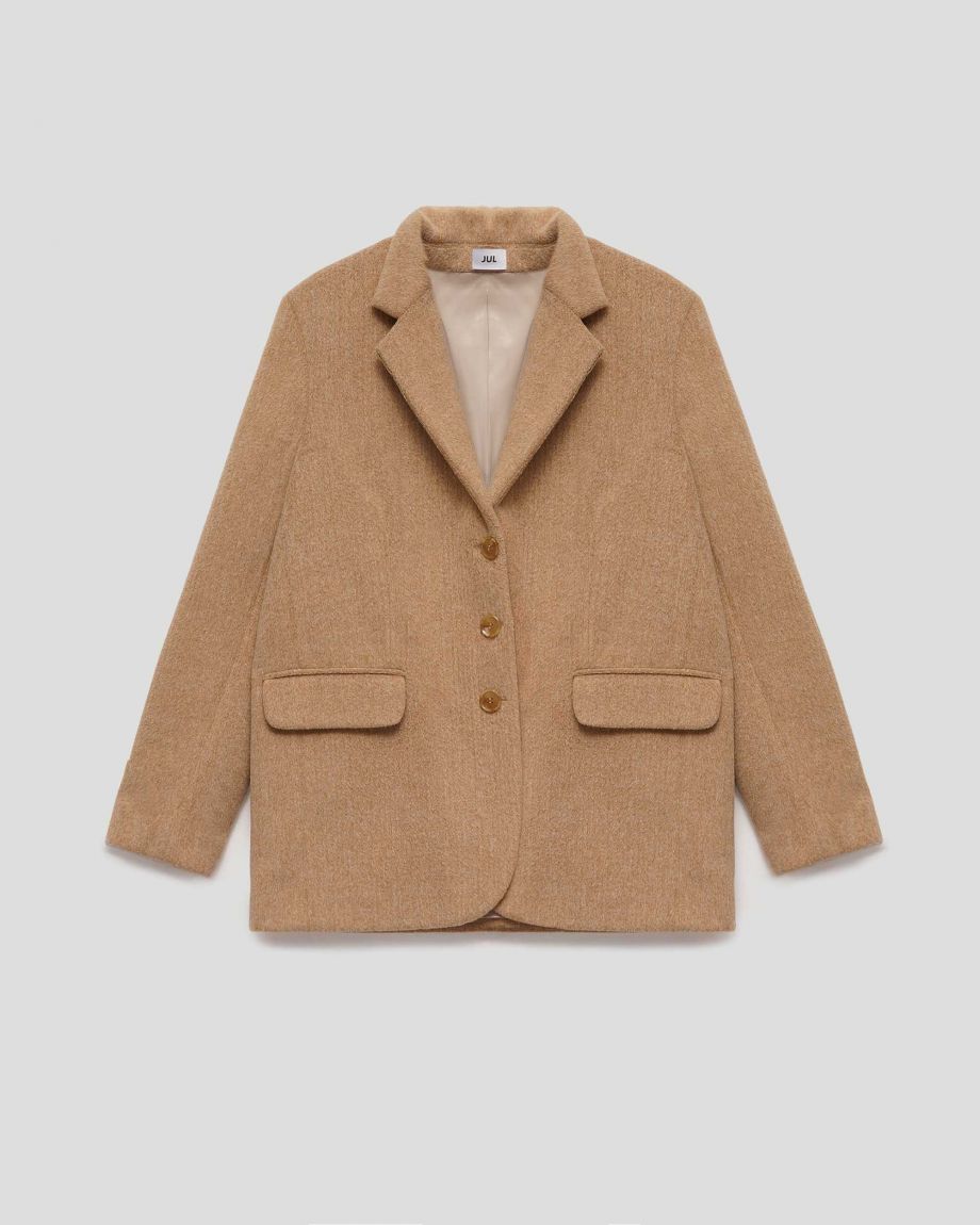 Beige coat pile fabric jacket