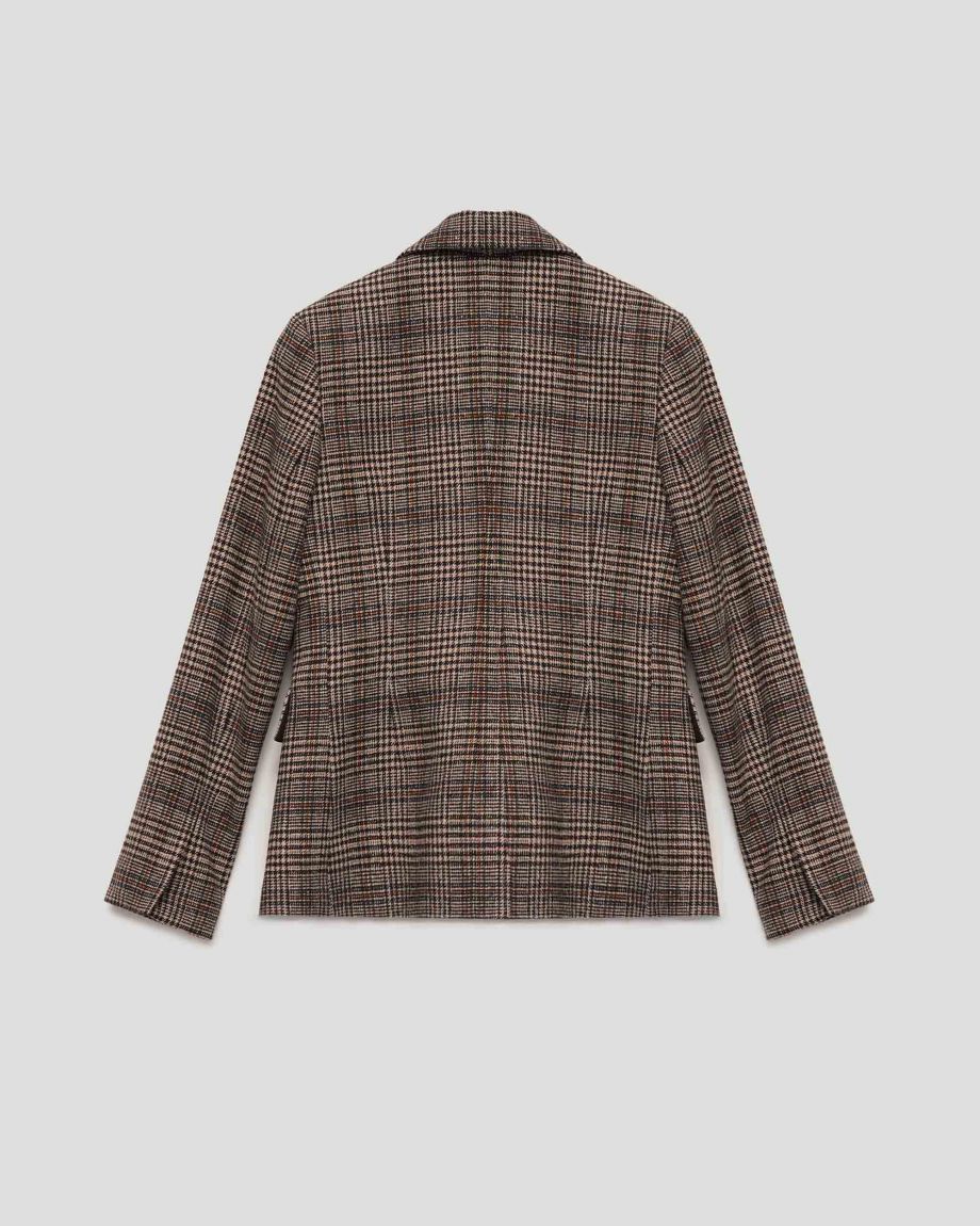 Brown checked double-breasted jacket