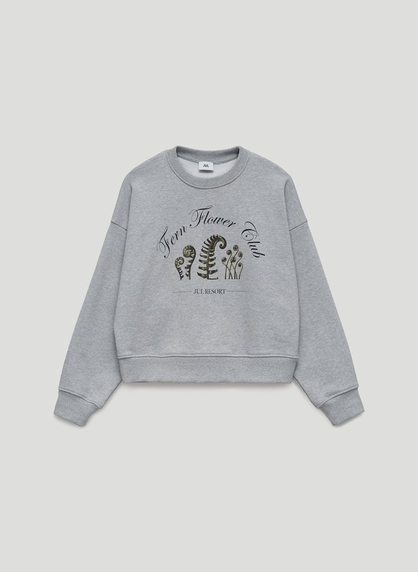 Gray melange "Fern Flower Club" sweatshirt