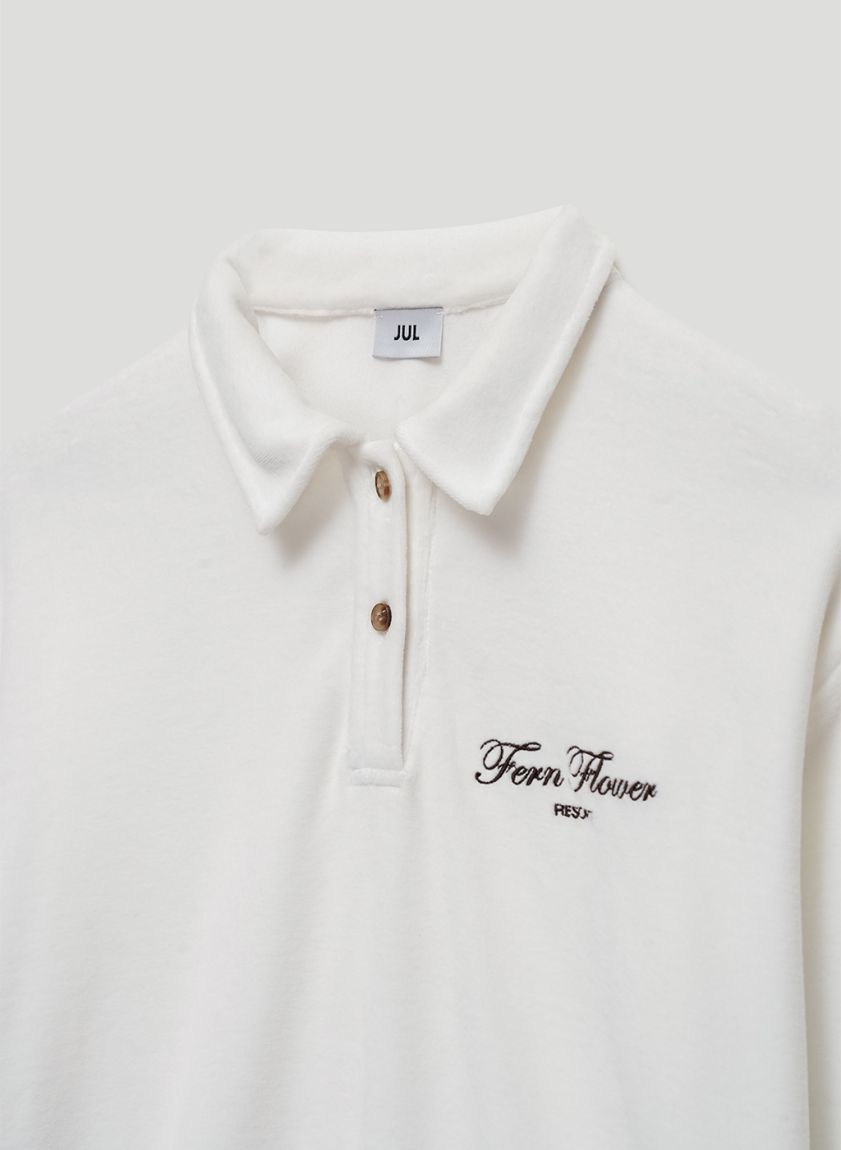 Milk velour polo shirt "Fern Flower"