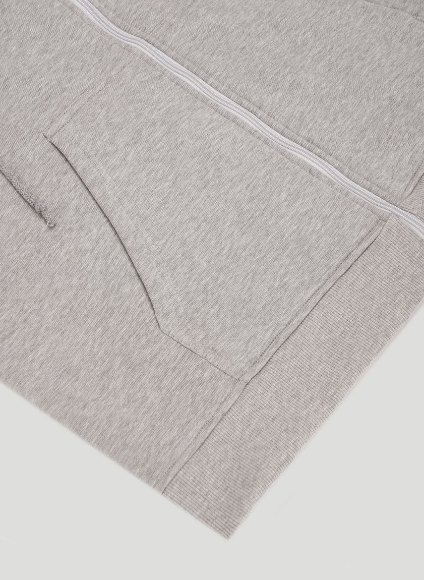 Grey melange warm hoodie with a zipper