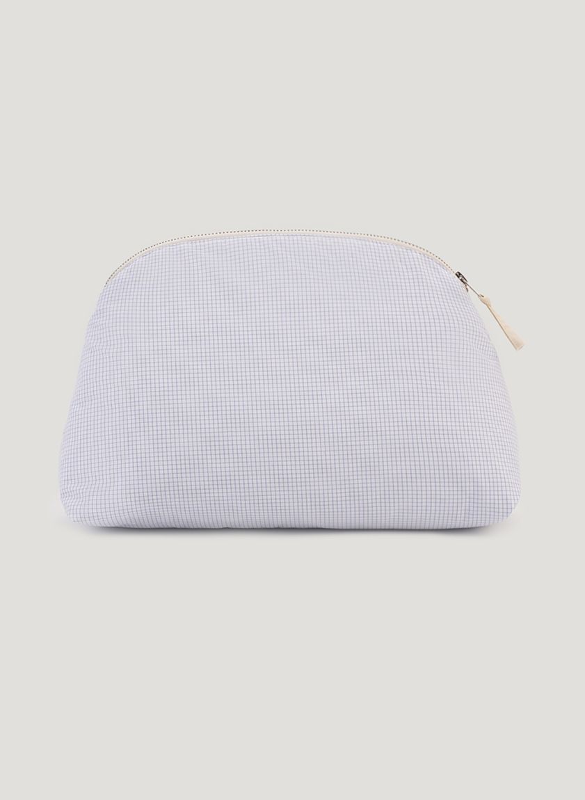 Large White and Blue Checkered Cotton Cosmetic Bag