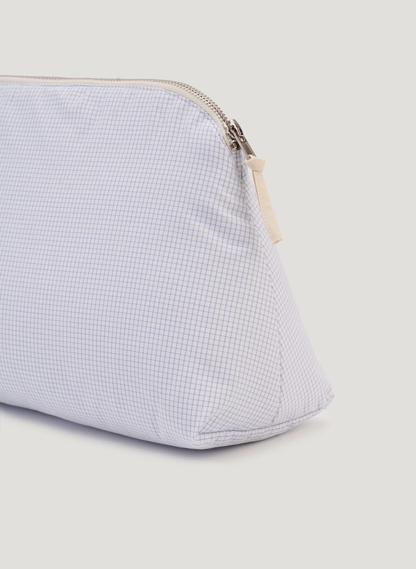 Large White and Blue Checkered Cotton Cosmetic Bag