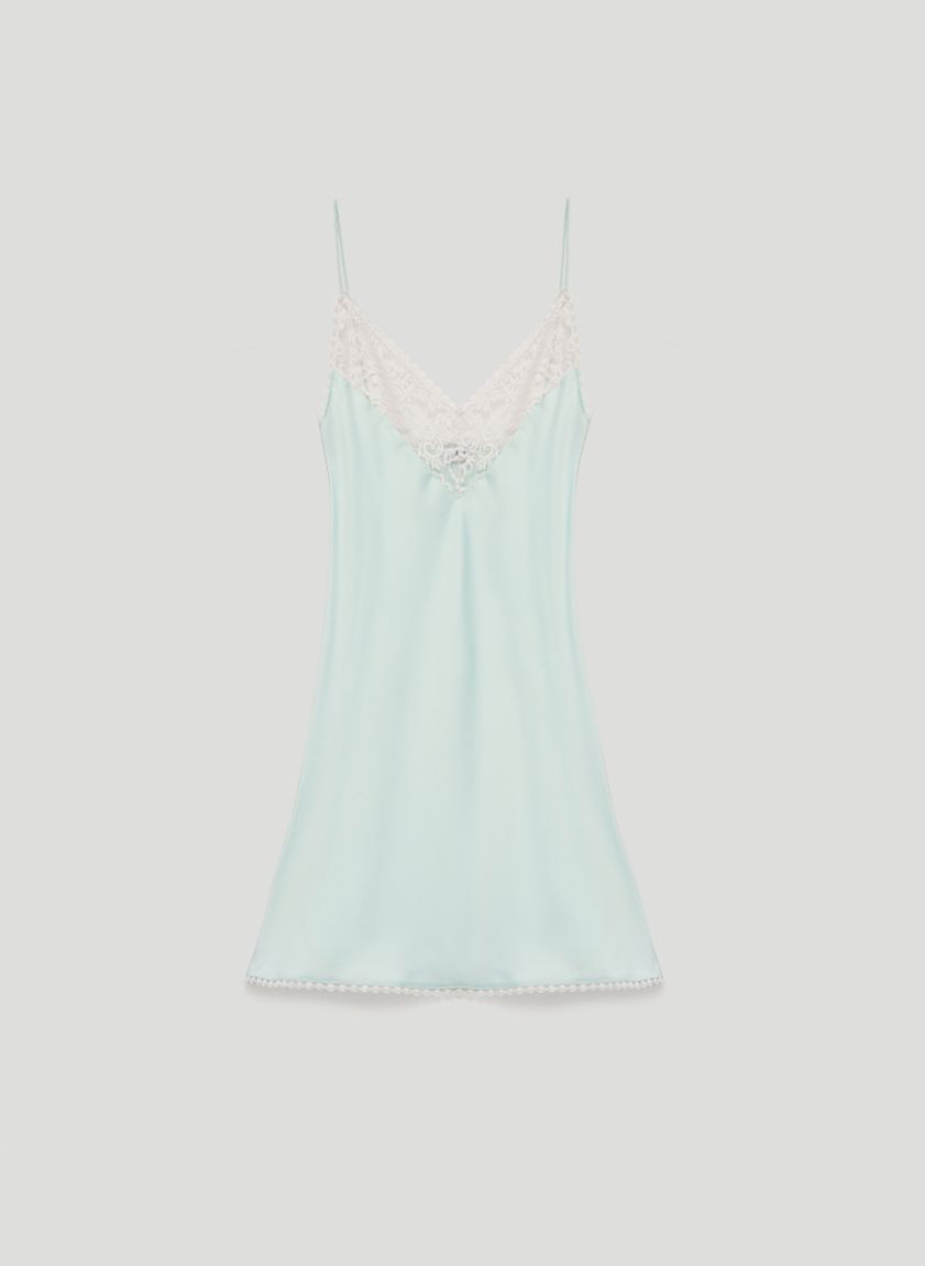 Mint mini slip dress with lace