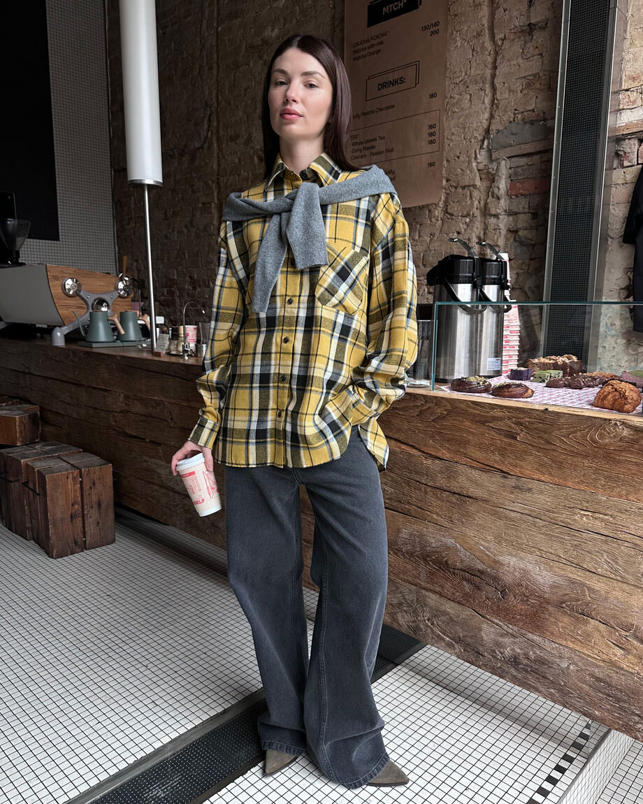 Yellow and Black Checked Oversize Shirt
