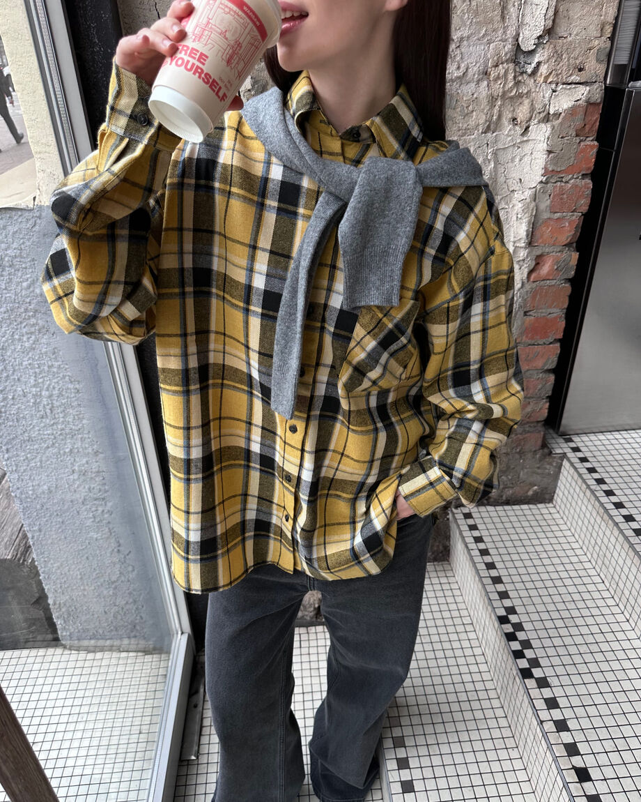 Yellow and Black Checked Oversize Shirt