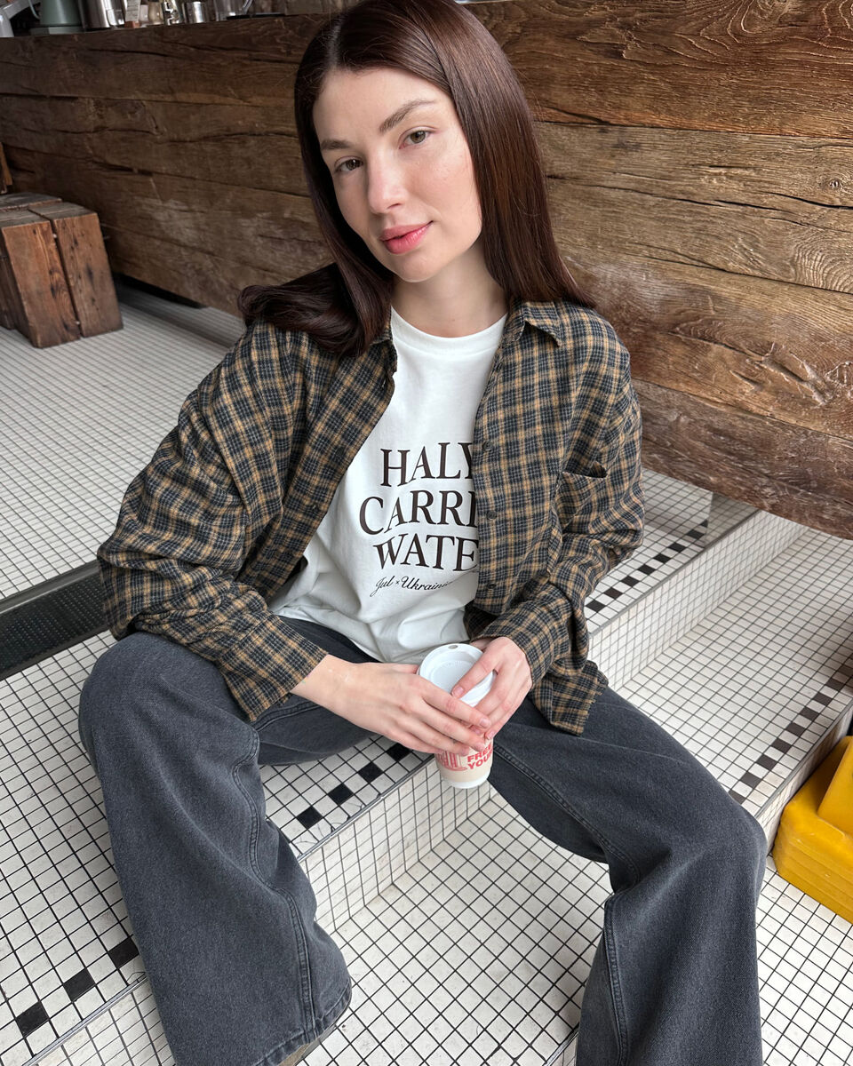 Сорочка oversize в гірчично-чорну клітинку