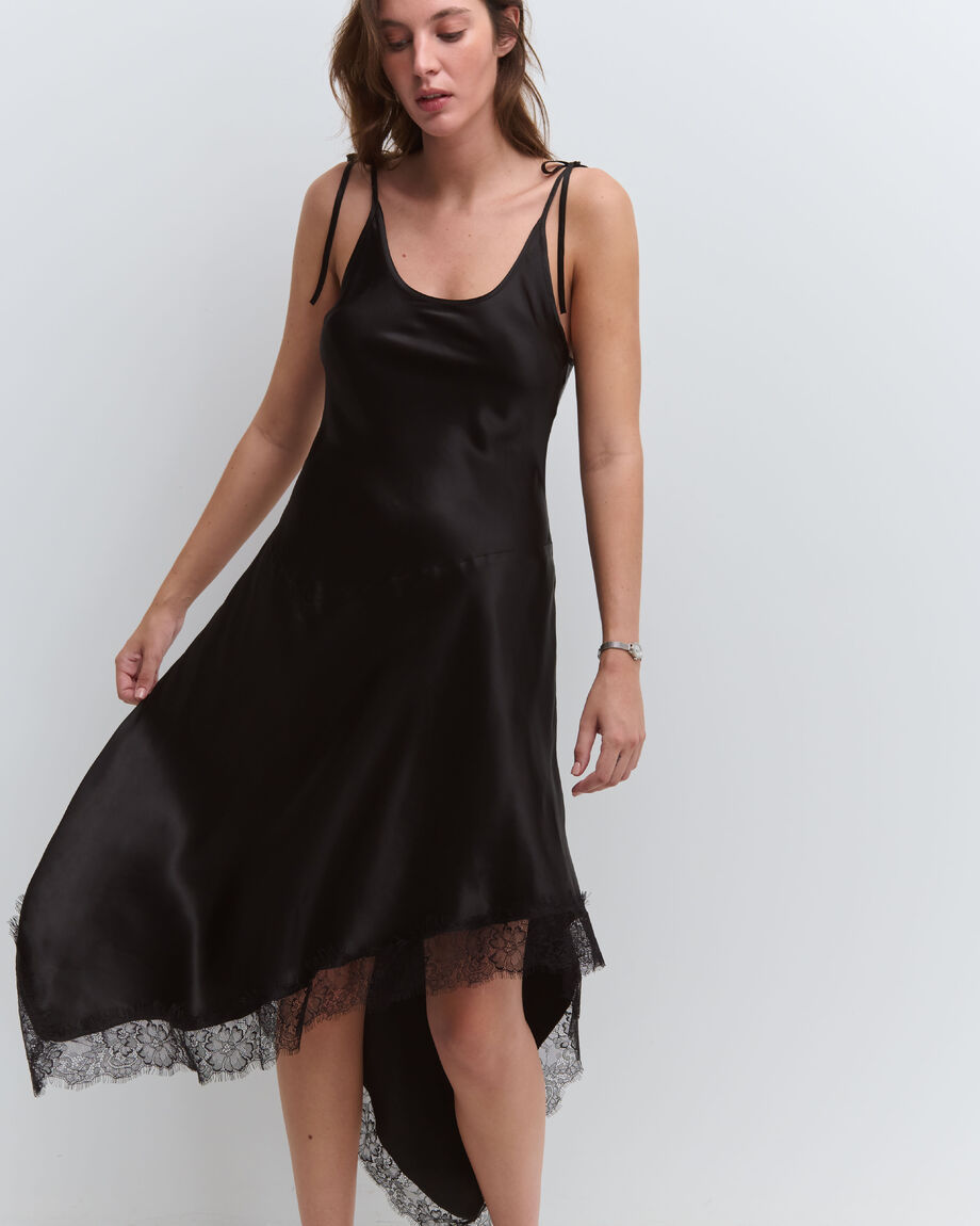 Black asymmetric slip dress