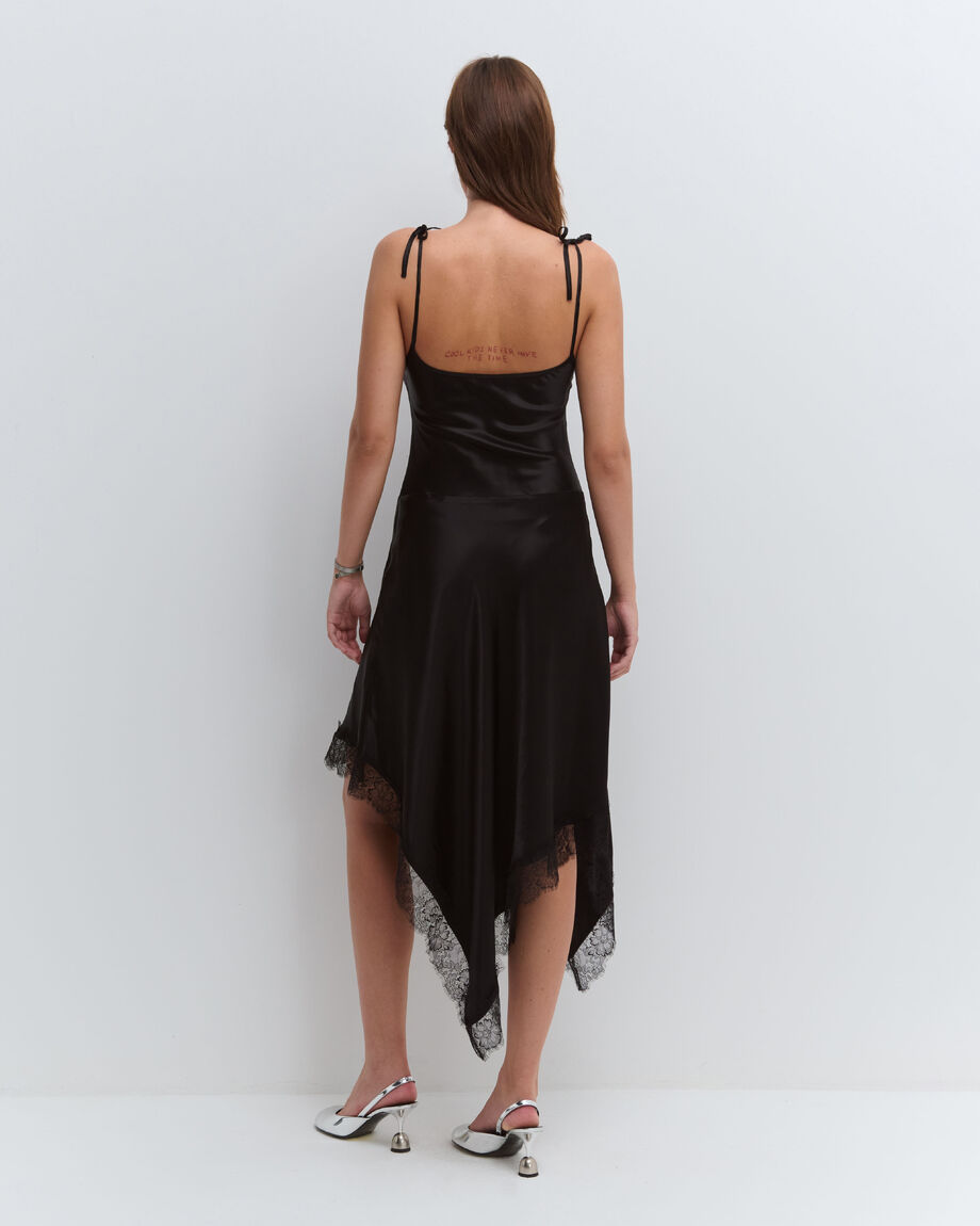 Black asymmetric slip dress
