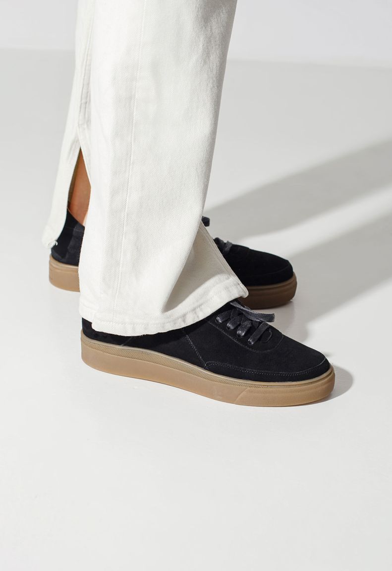 Black suede Sneakers with a crepe sole