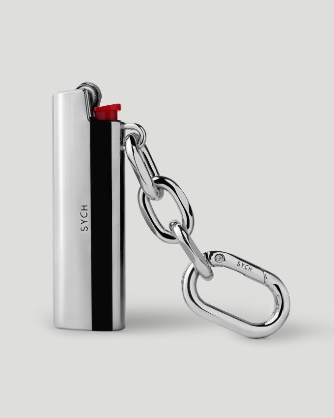 Silver lighter case on a carabiner