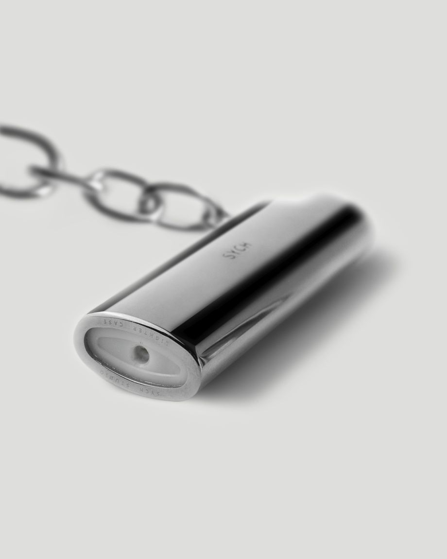 Silver lighter case on a carabiner